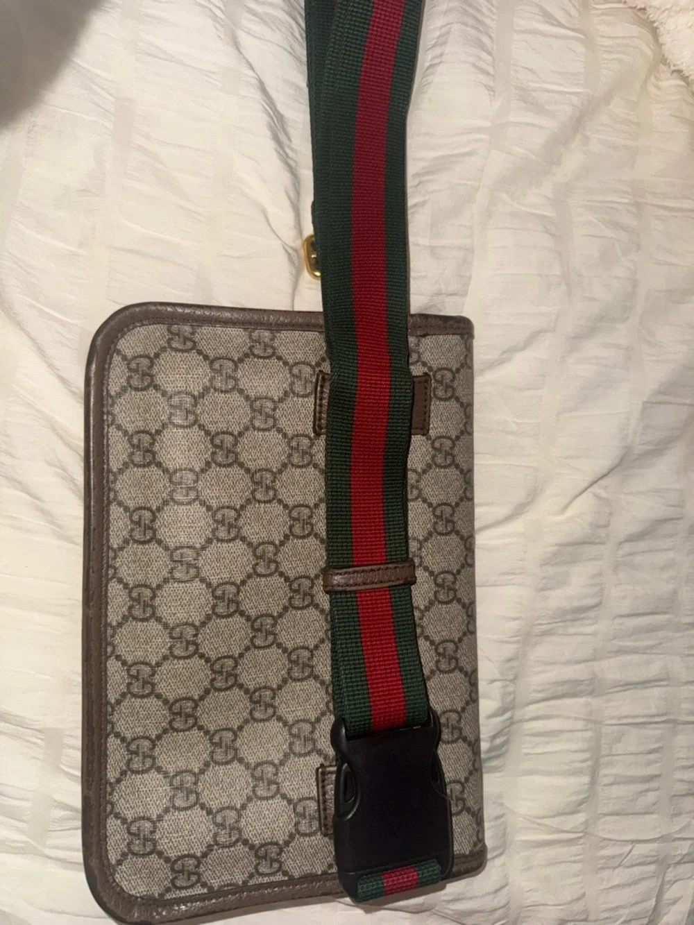 Gucci Tan GG Canvas Belt Bag with Green-Red Web Strap - Picture 7 of 7